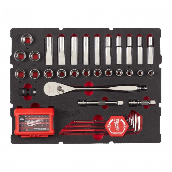 Set inserție spumă PACKOUT™ antrenor cu clichet ½″, chei tubulare, imbusuri Hex (70 buc.)